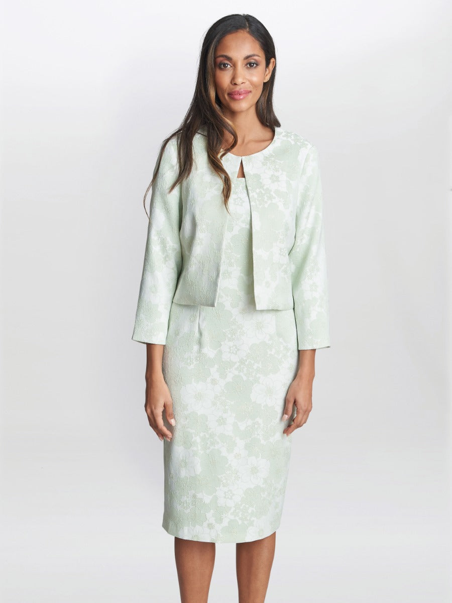  Lily Jacquard Shift Dress And Bolero With Metallic Thread