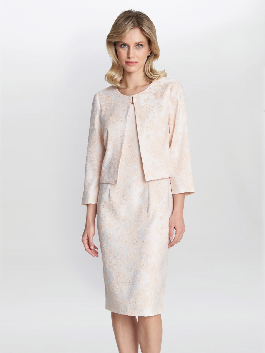  Lily Jacquard Shift Dress And Bolero With Gold Thread