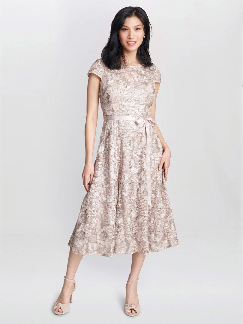  Evita Jewel Embroidered Midi-Length Dress