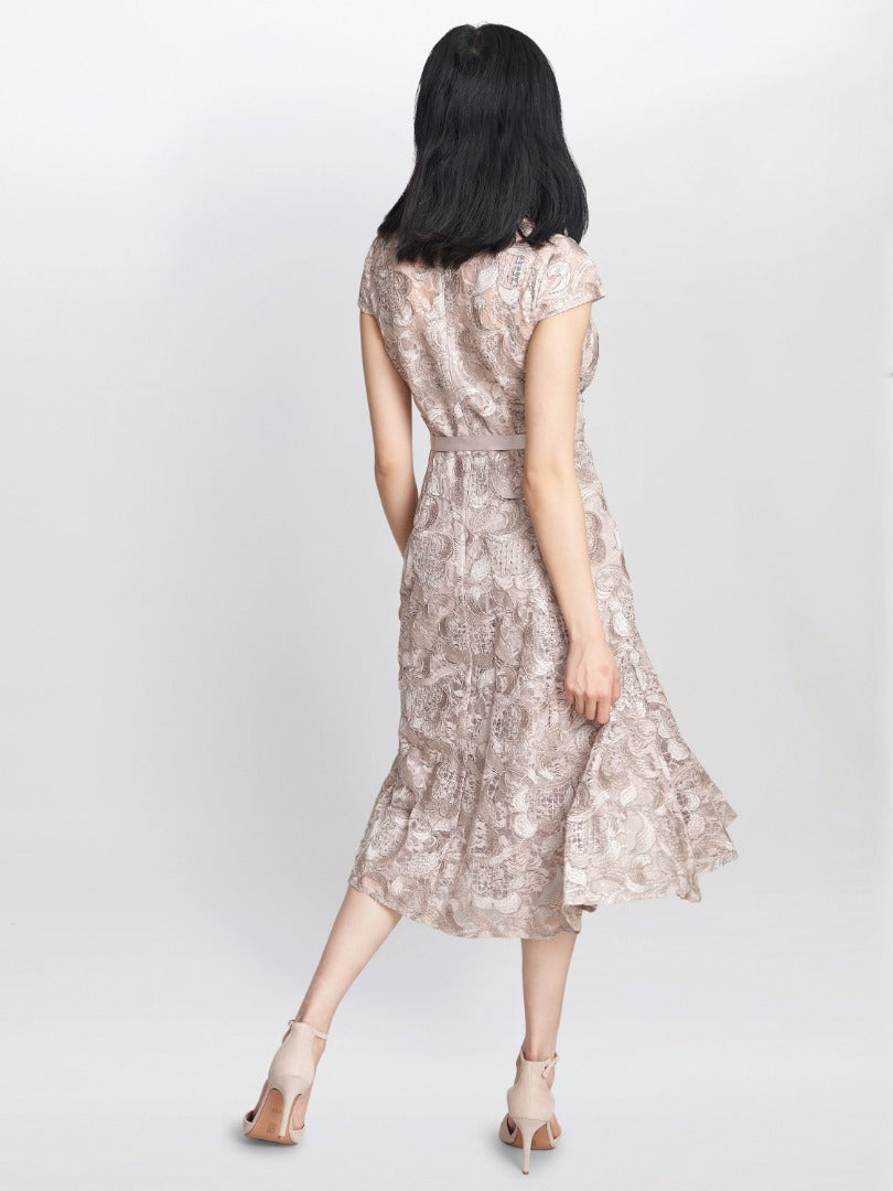  Evita Jewel Embroidered Midi-Length Dress