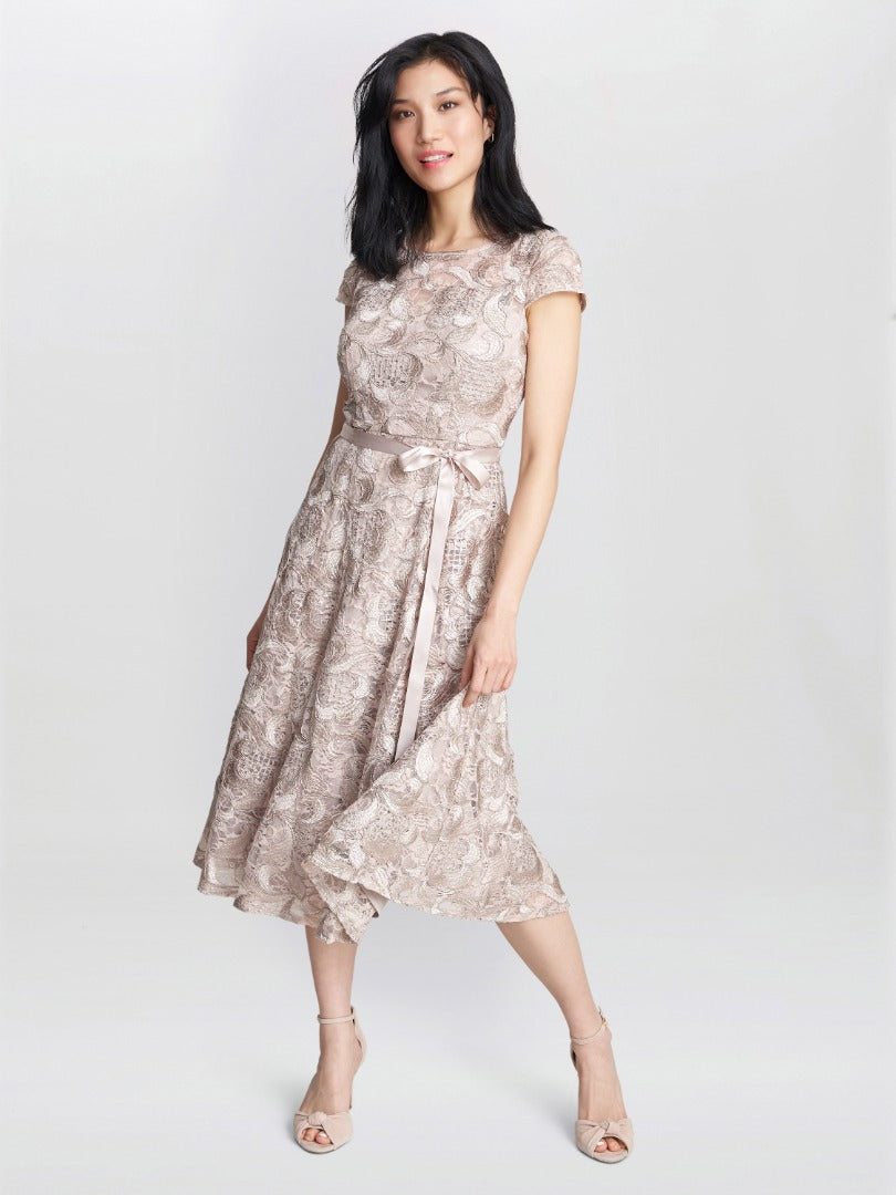  Evita Jewel Embroidered Midi-Length Dress