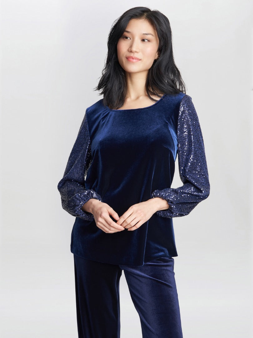  Ines Velvet Blouse With Illusion Bubble Sleeves