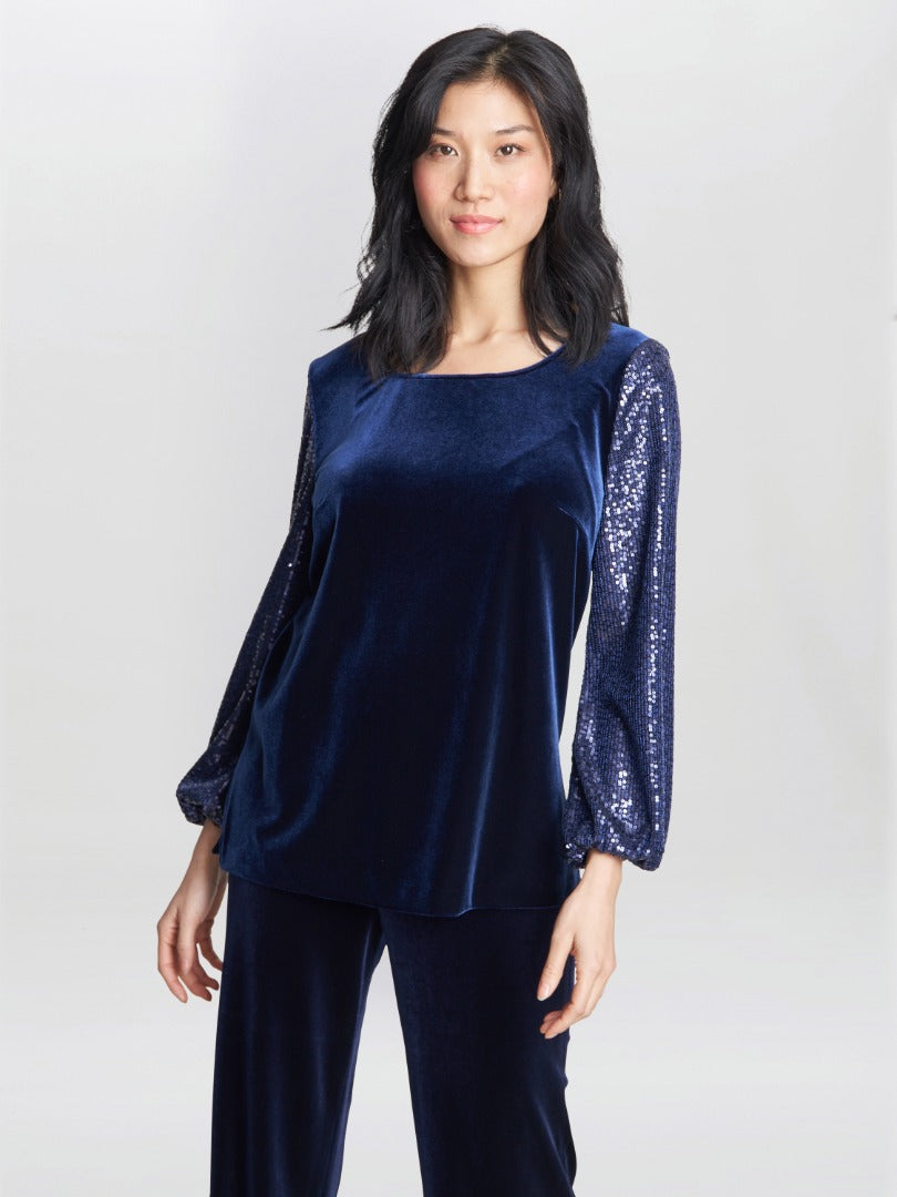  Ines Velvet Blouse With Illusion Bubble Sleeves