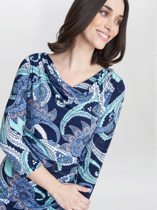  Alyssa Printed Jersey Cowl Neck Dress