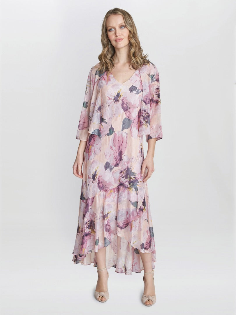  Nadia Midi Length Chiffon Printed Dress And Jacket