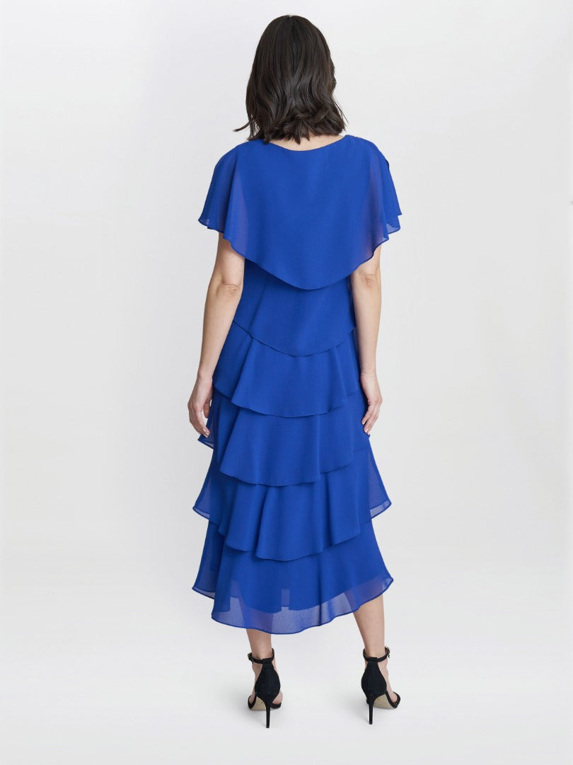  Rebecca Midi Tiered Dress With Shoulder Trim