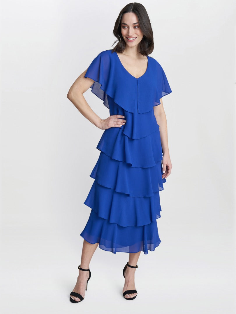  Rebecca Midi Tiered Dress With Shoulder Trim
