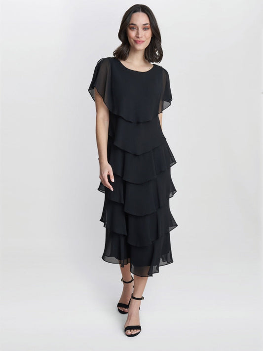  Tessa Midi Tiered Dress With Shoulder Trim
