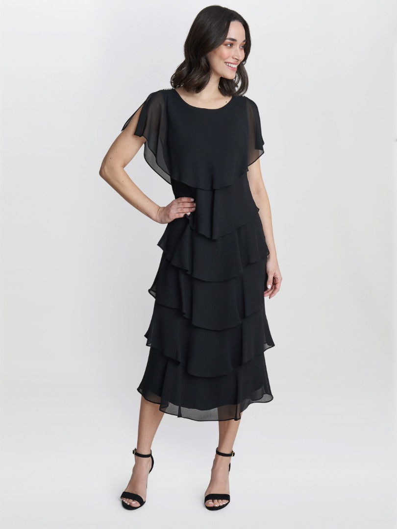  Tessa Midi Tiered Dress With Shoulder Trim