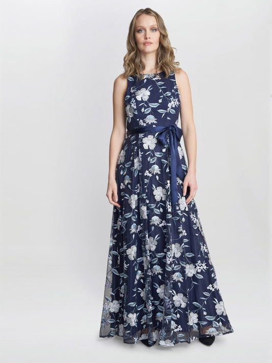  Judith Maxi Sleeveless Embroidered Dress With Tie Belt
