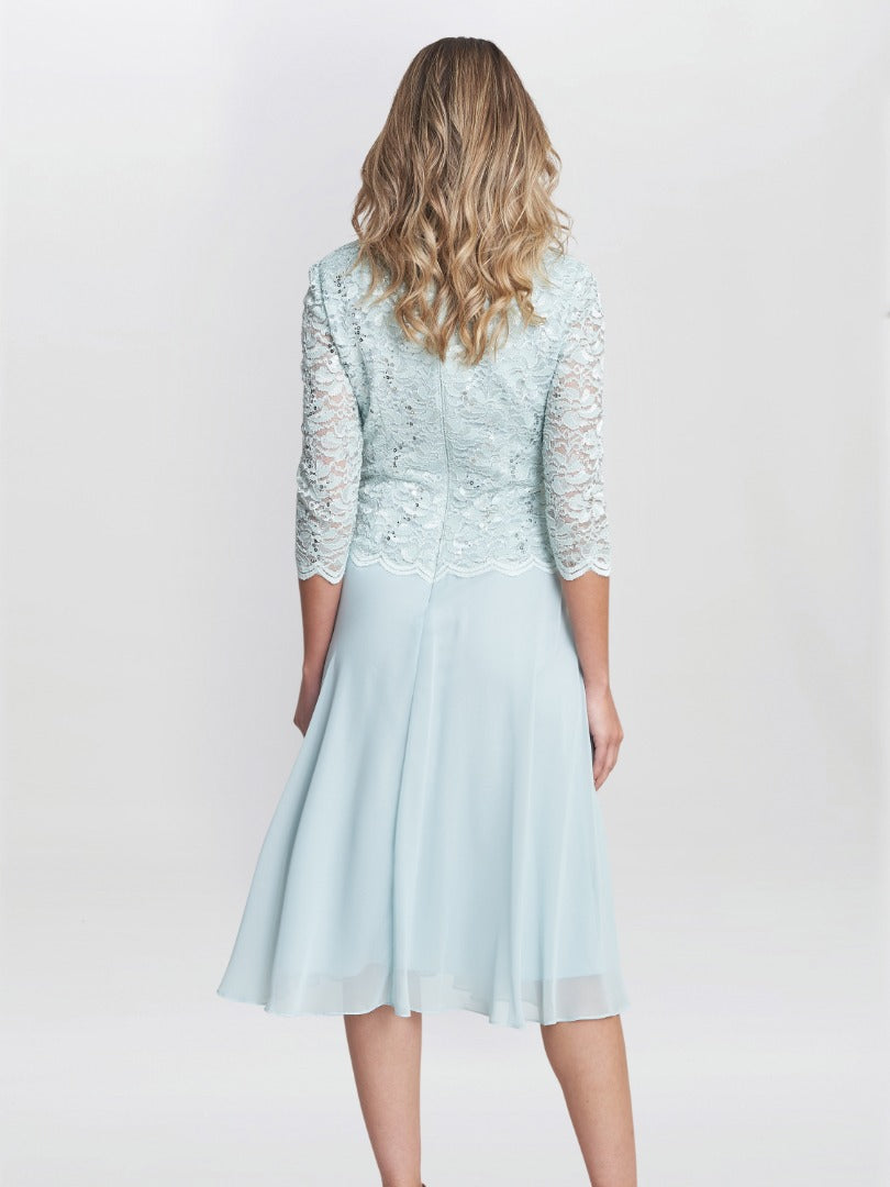  Rona Midi Dress With Lace Bodice & Chiffon Skirt