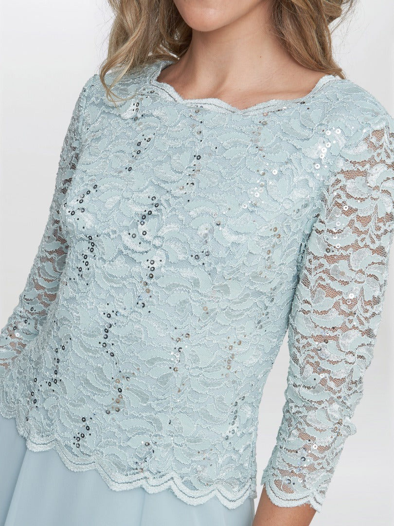  Rona Midi Dress With Lace Bodice & Chiffon Skirt