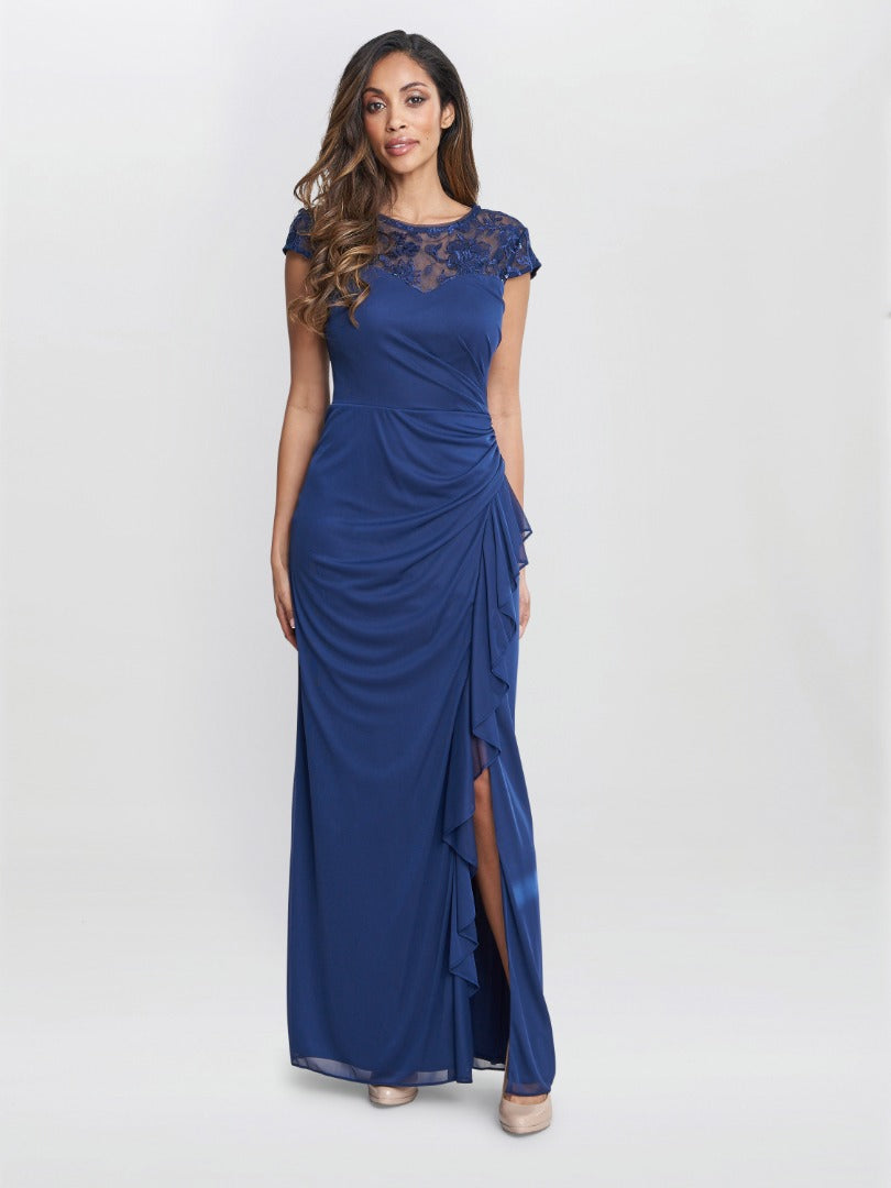  Cecilia Maxi Dress With Embroidered Illusion Neckline