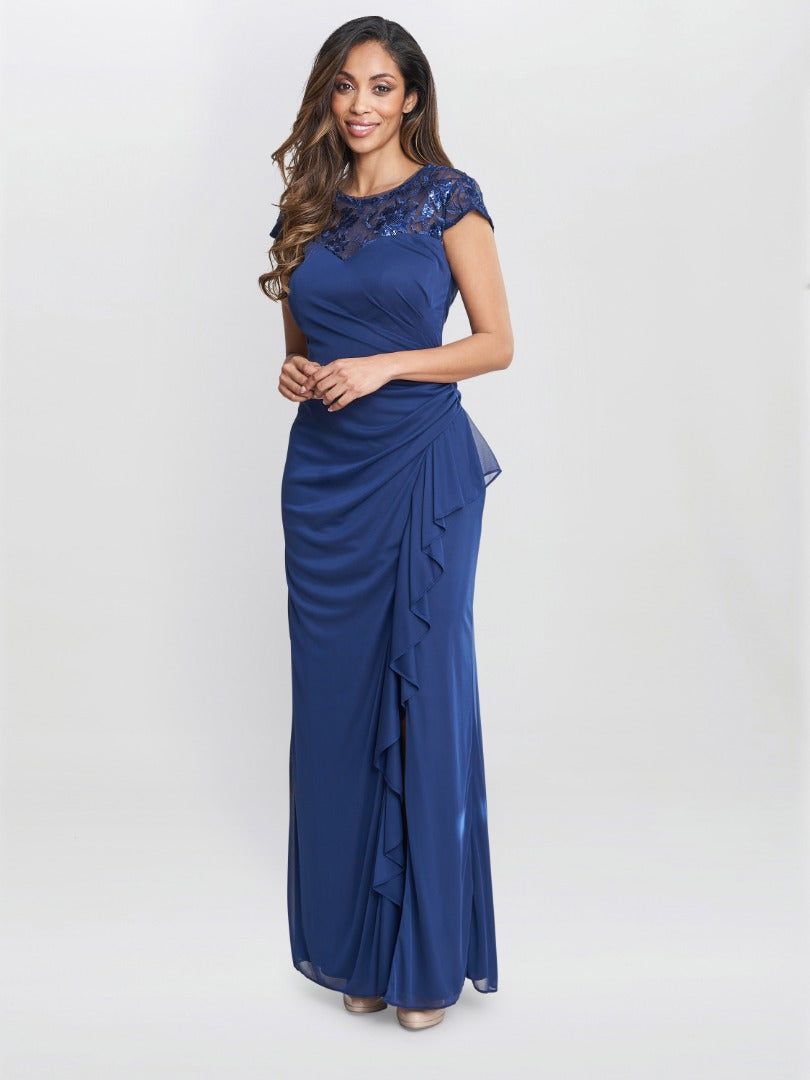  Cecilia Maxi Dress With Embroidered Illusion Neckline