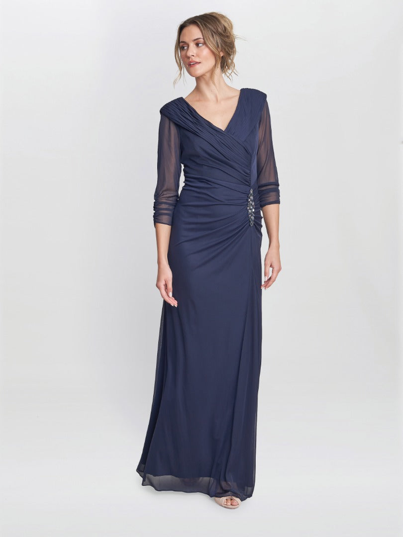  Georgina Maxi Portrait Collar Dress With Beaded Trim