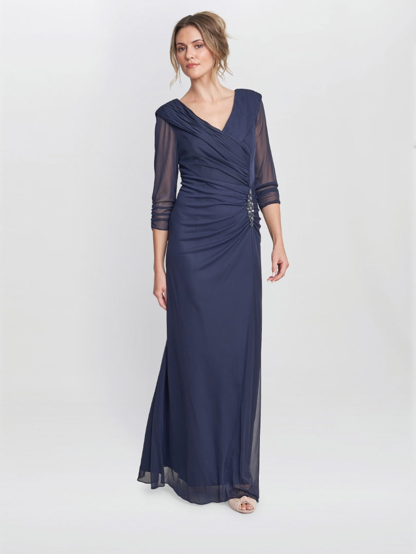  Georgina Maxi Portrait Collar Dress With Beaded Trim