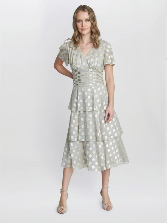  Cassie Polka Dot Midi Tier Dress