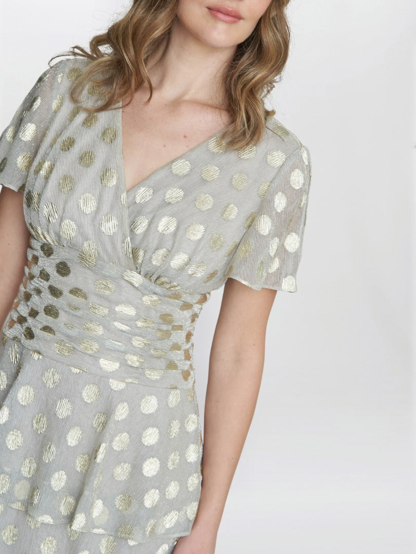  Cassie Polka Dot Midi Tier Dress