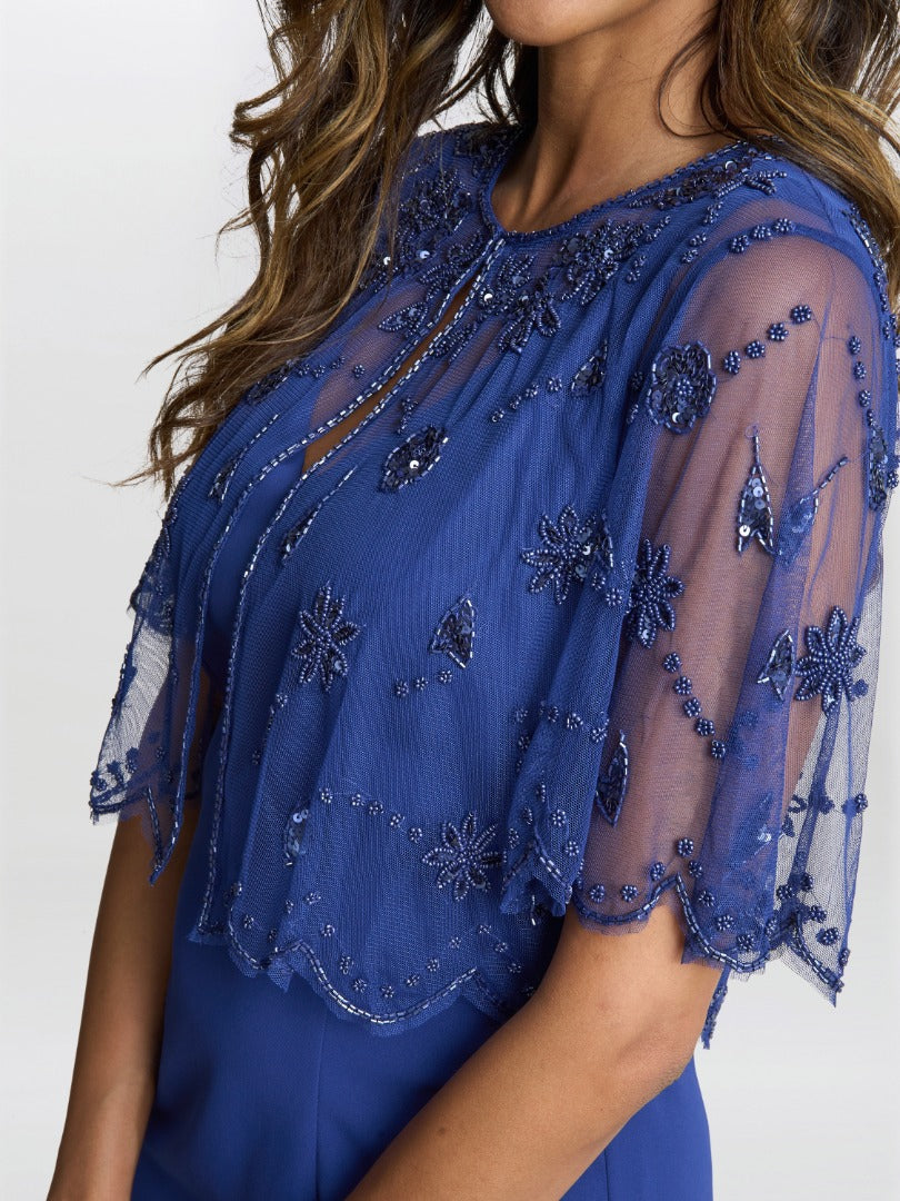  Theresa Beaded Bolero Jacket With Scallop Edge And Crepe Shift Dress