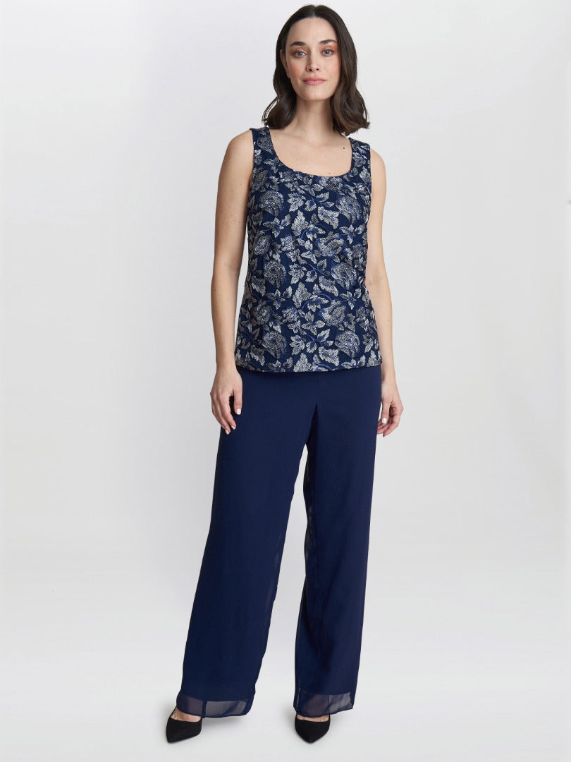  Nikki 3 Piece Trouser Suit With Embroidered Tank Top And Elongated Jacket