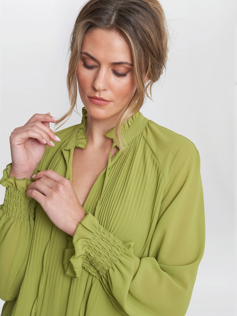  Delphine Pleat Frill Neck Blouse