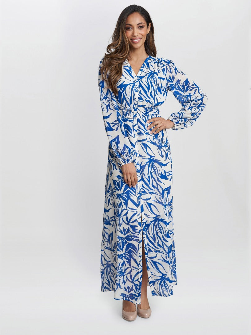  Judy Button Neck Long Sleeve Dress