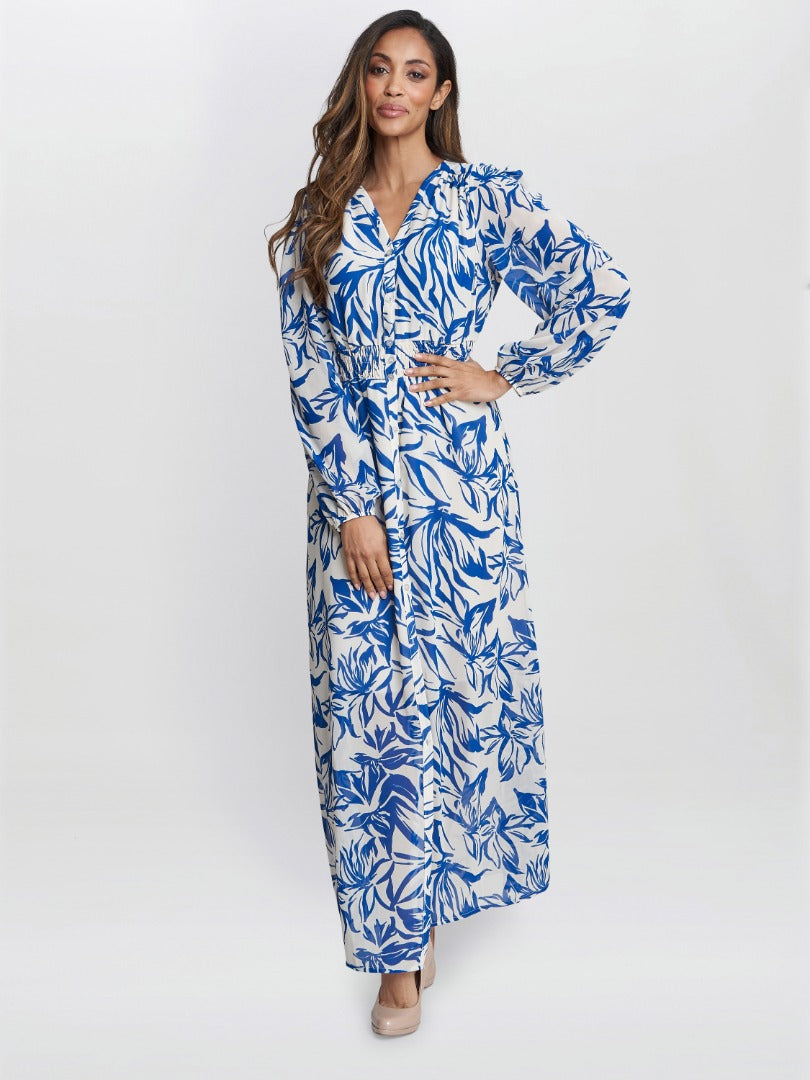  Judy Button Neck Long Sleeve Dress