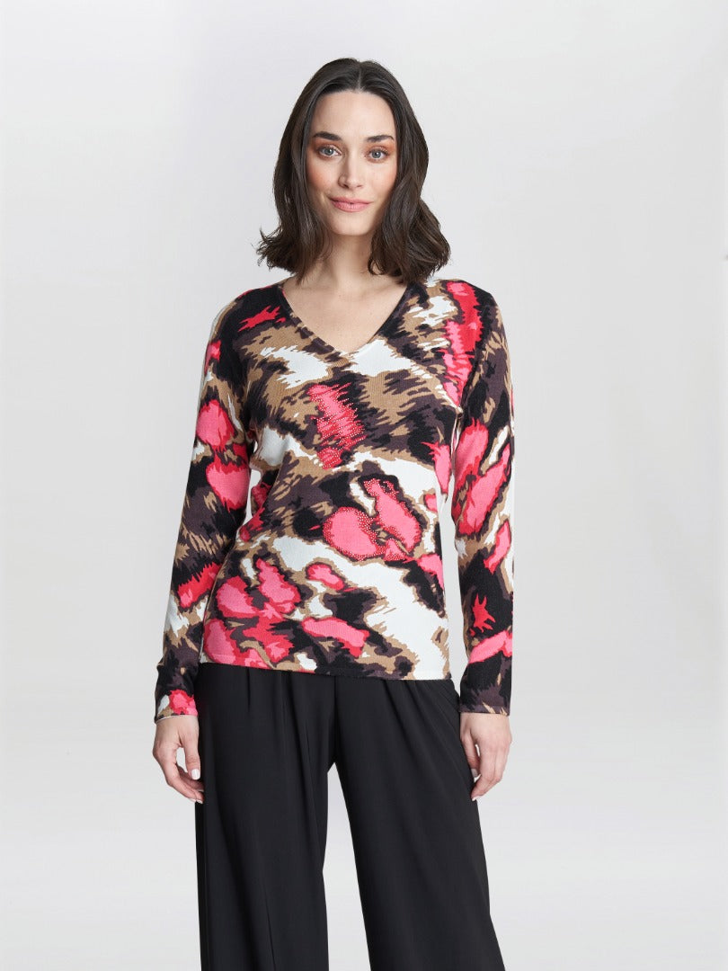  Mazie Abstract Pink Leopard Diamante Jumper