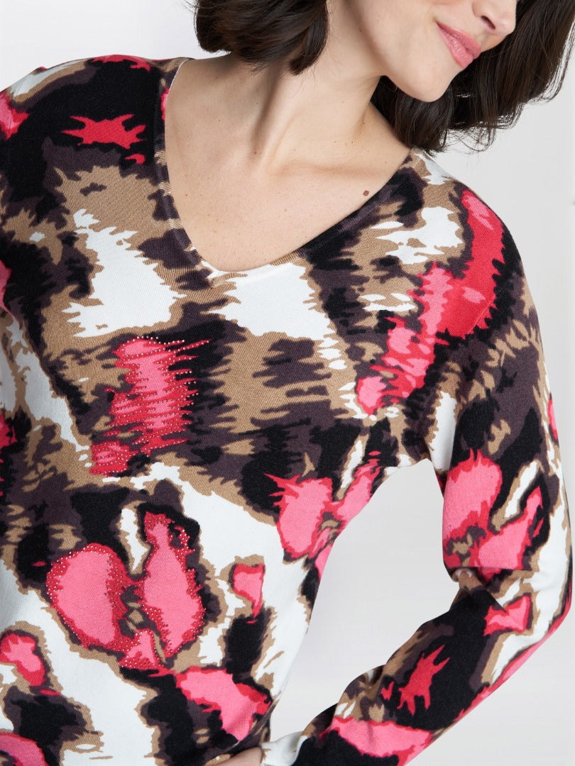  Mazie Abstract Pink Leopard Diamante Jumper