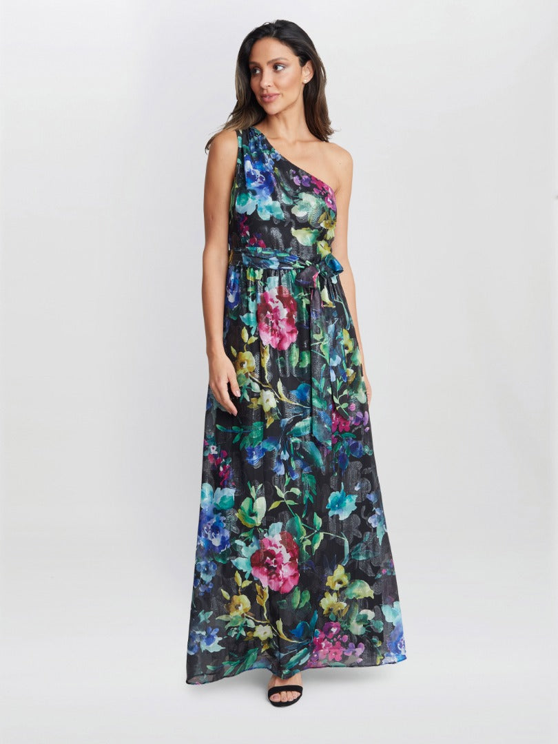  Rosie Printed One Shoulder Maxi With Tie Waist