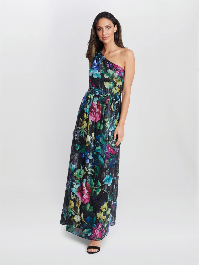  Rosie Printed One Shoulder Maxi With Tie Waist