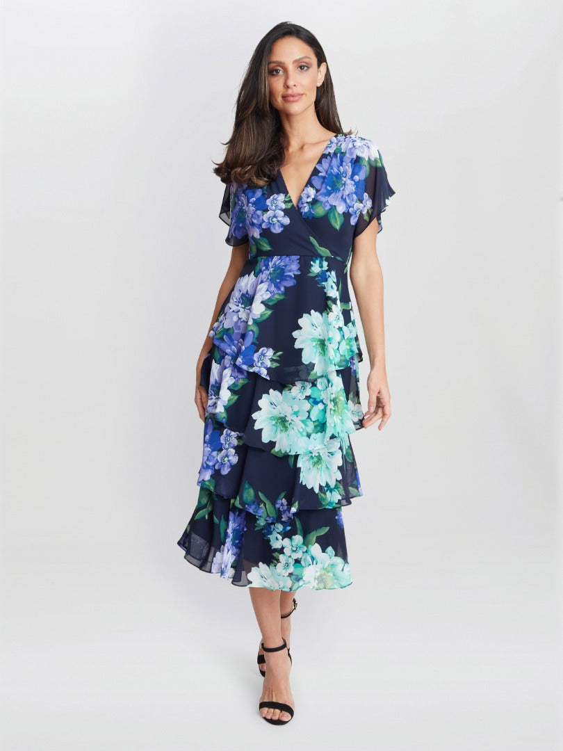  Marie Midi Printed Tiered Dress