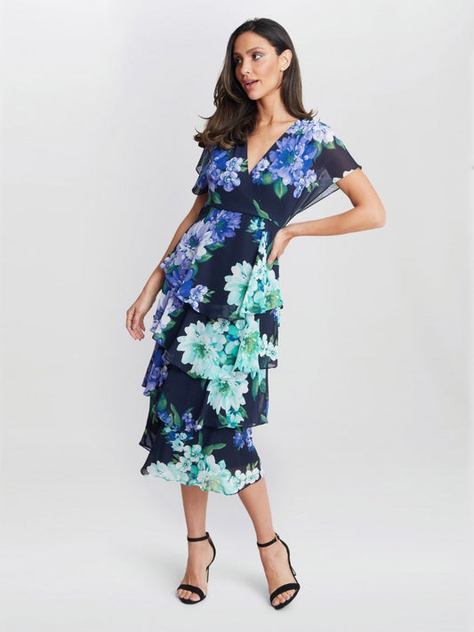  Marie Midi Printed Tiered Dress
