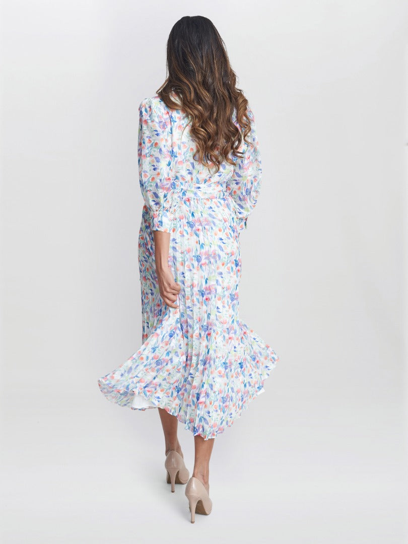  Sicily Jacquard Print Dress With Pleated Skirt