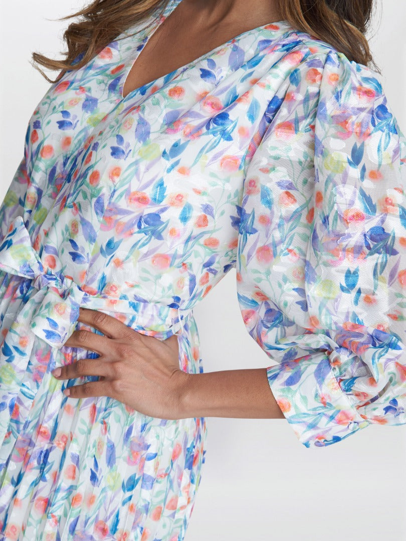  Sicily Jacquard Print Dress With Pleated Skirt