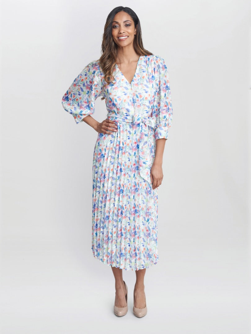  Sicily Jacquard Print Dress With Pleated Skirt