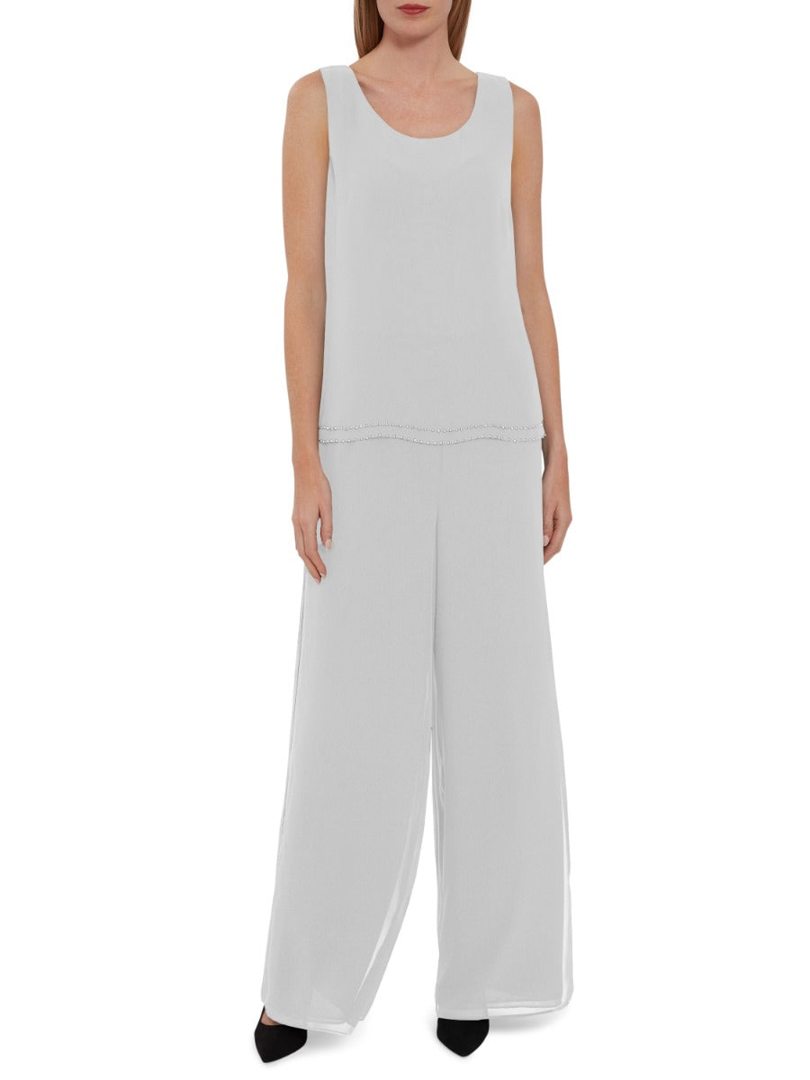  Sleeveless Chiffon Beaded Hem Top