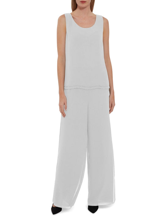  Sleeveless Chiffon Beaded Hem Top