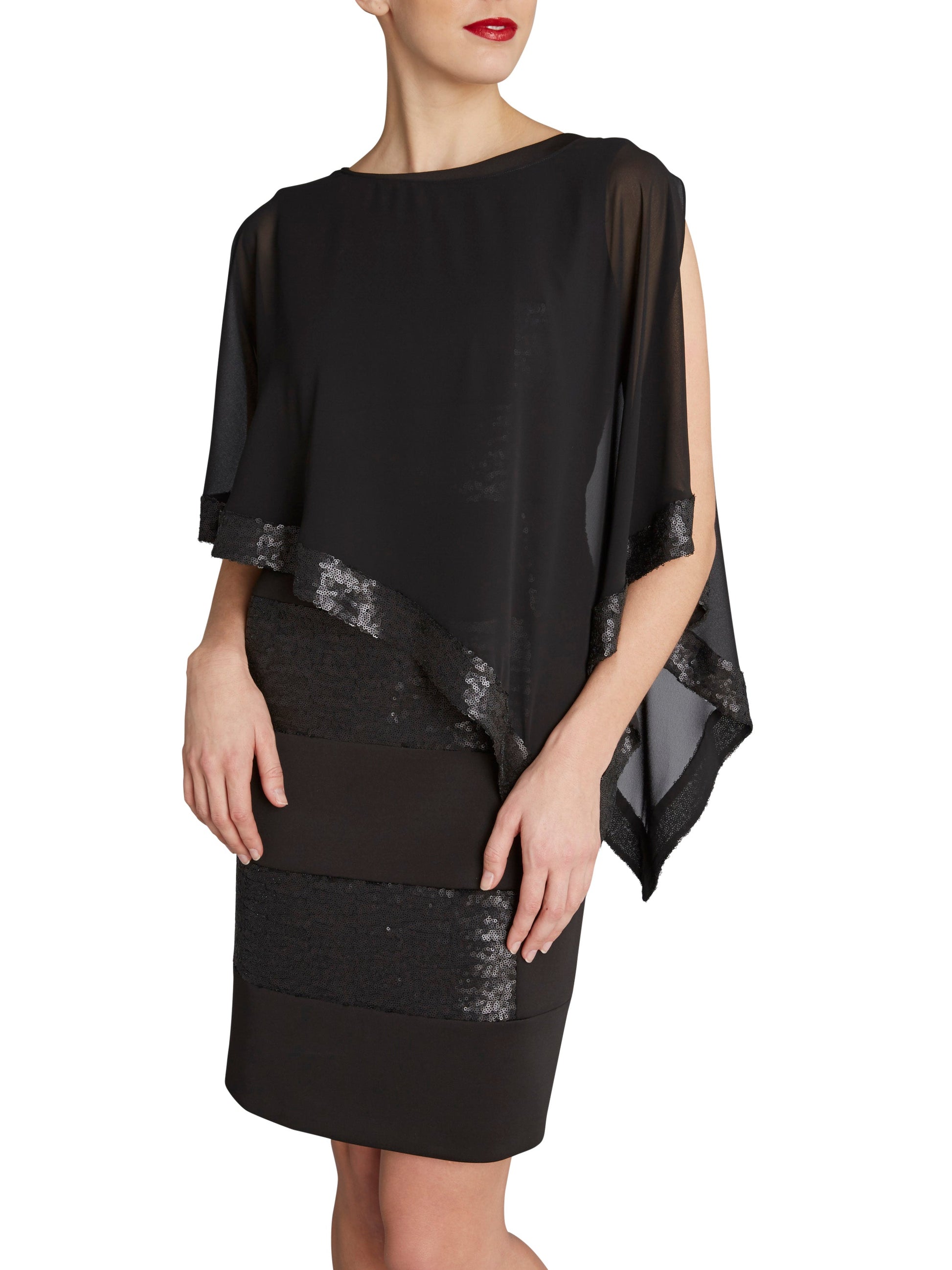  Black Chiffon Cape With Sequin Edge