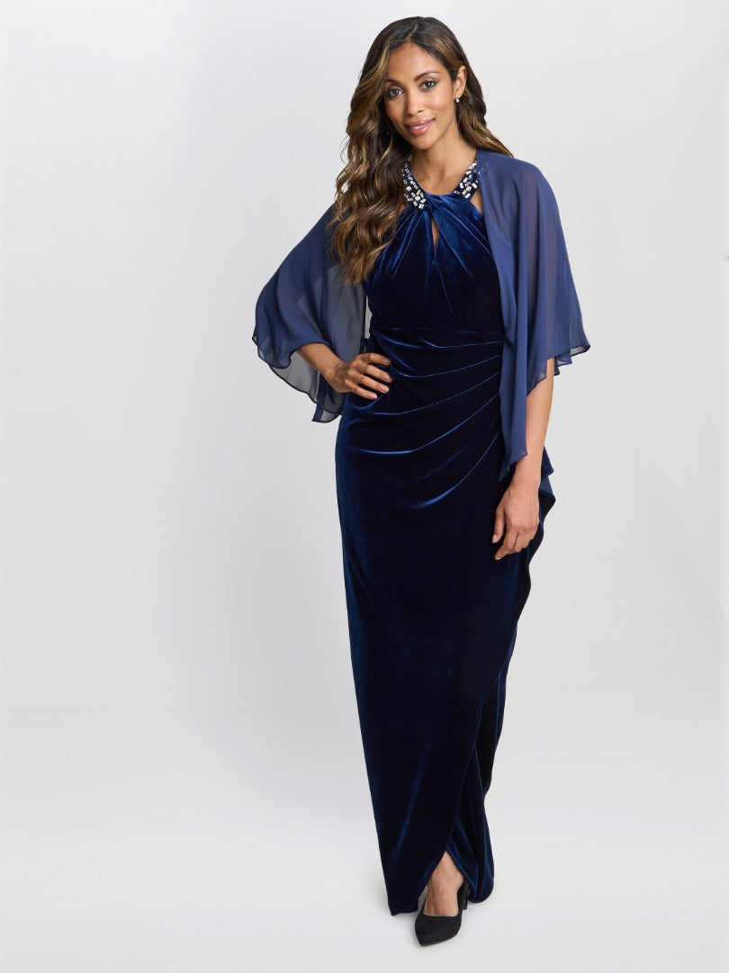  Naomi Beaded Velvet Halter Neck Maxi Dress