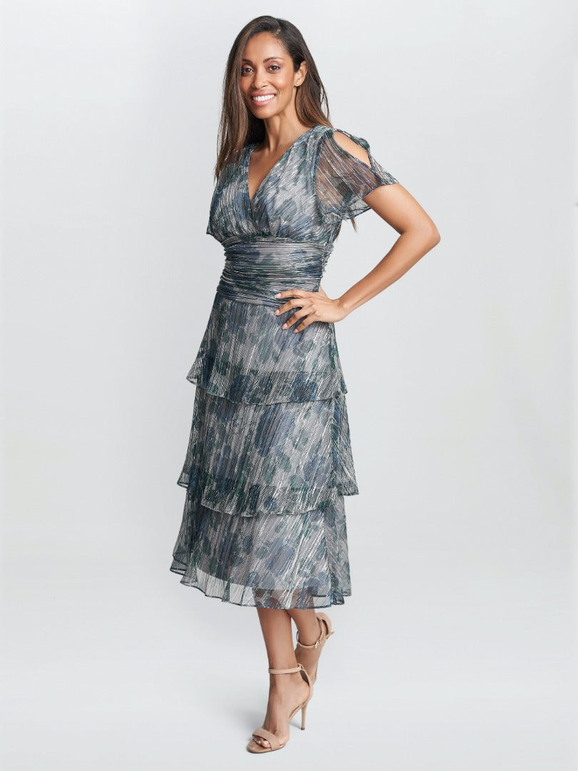  June Midi Printed Dress With Tiered Skirt