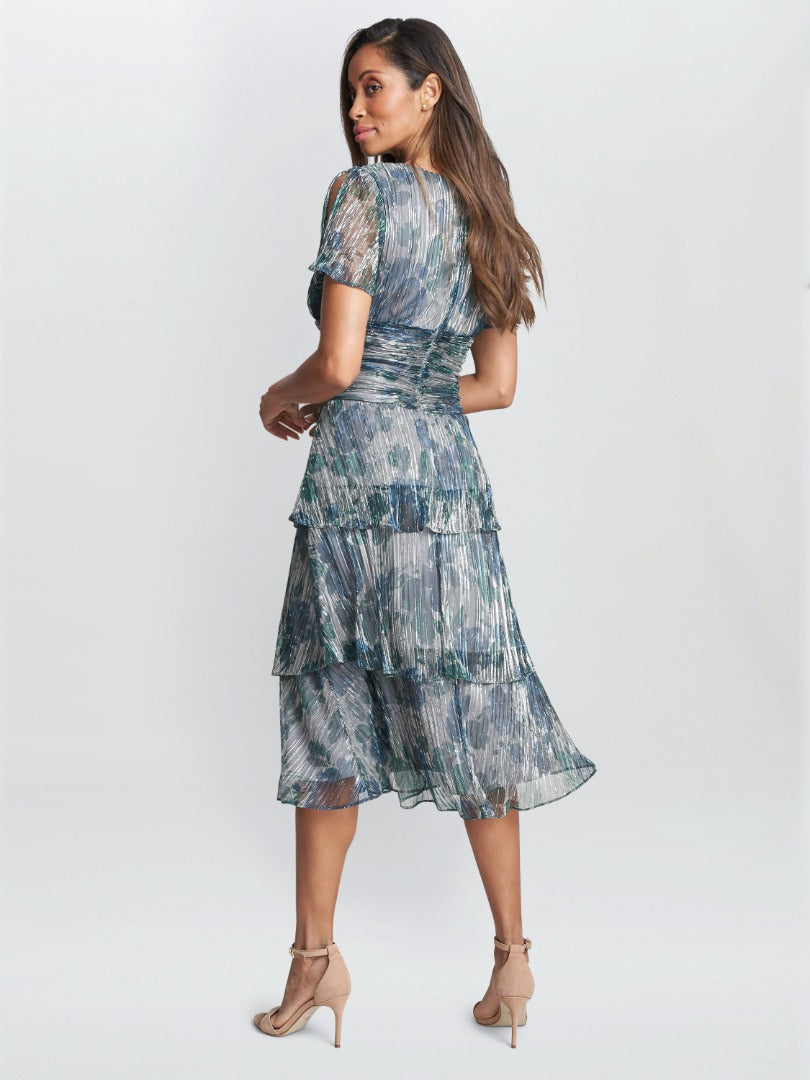  June Midi Printed Dress With Tiered Skirt