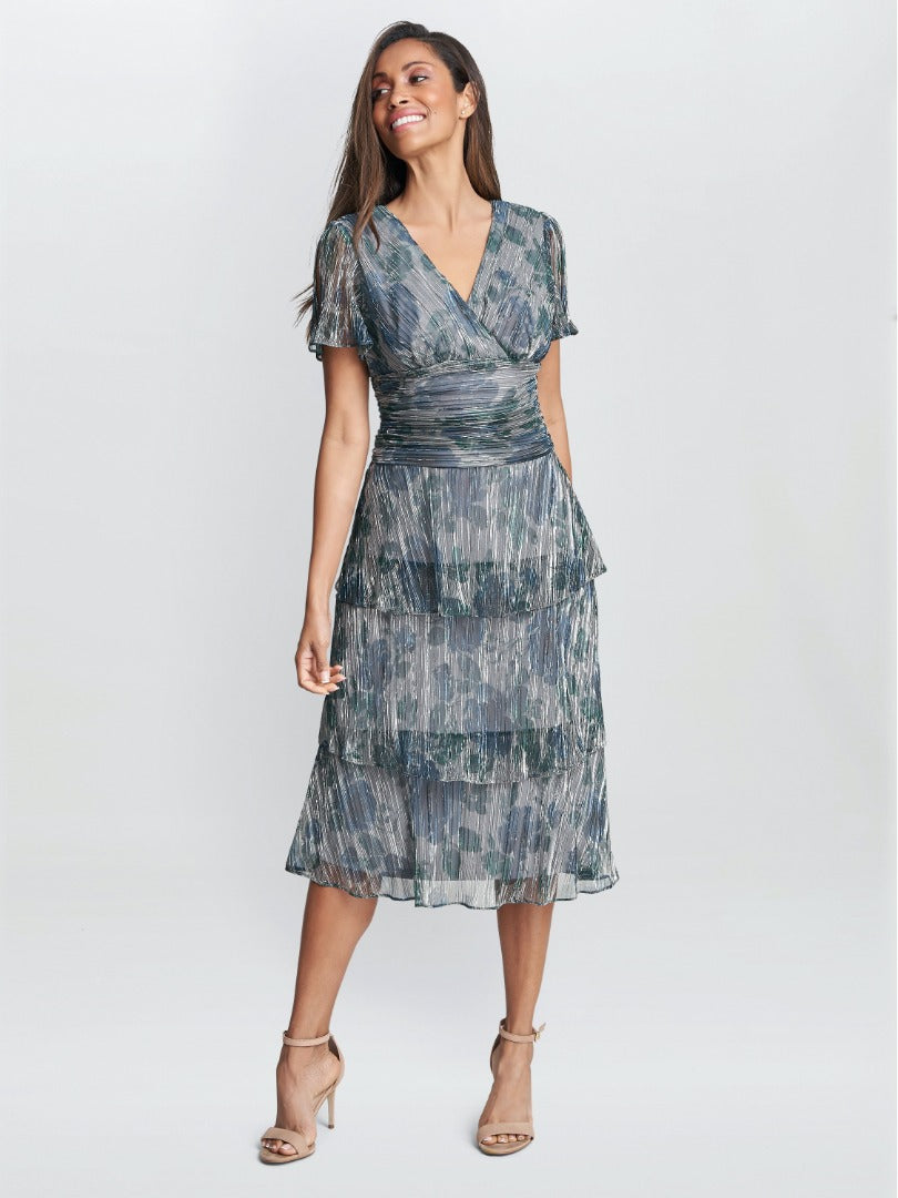  June Midi Printed Dress With Tiered Skirt