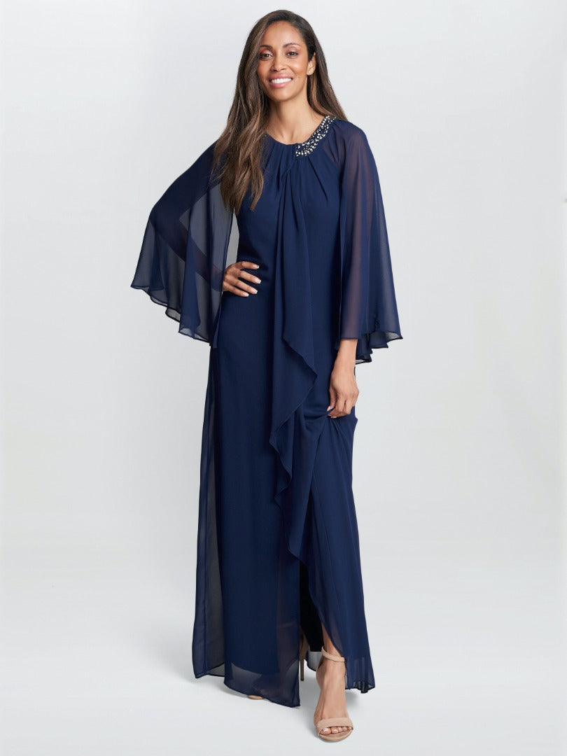  Polly Maxi Halter Neck Dress With Embellishment And Capelet Sleeves