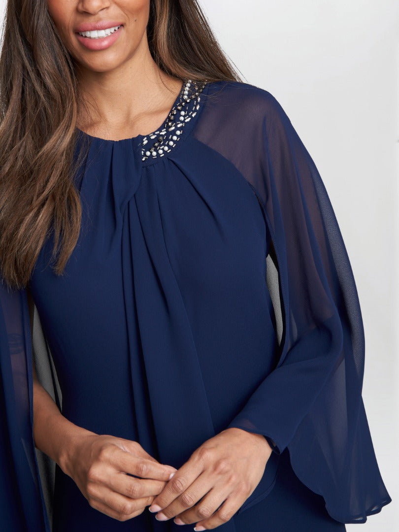  Polly Maxi Halter Neck Dress With Embellishment And Capelet Sleeves