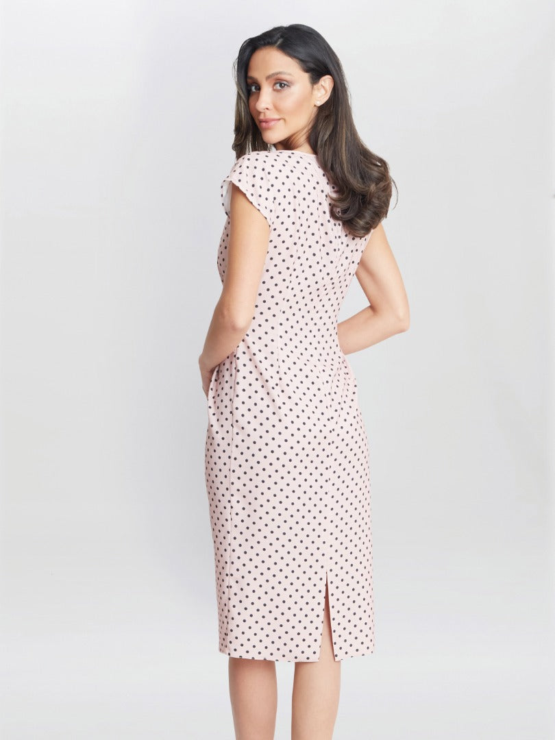  Theodora Spot Print Satin Dress With Buckle