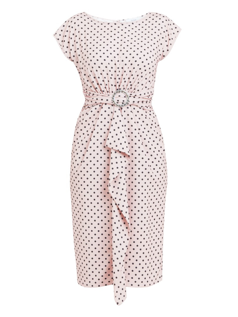  Theodora Spot Print Satin Dress With Buckle