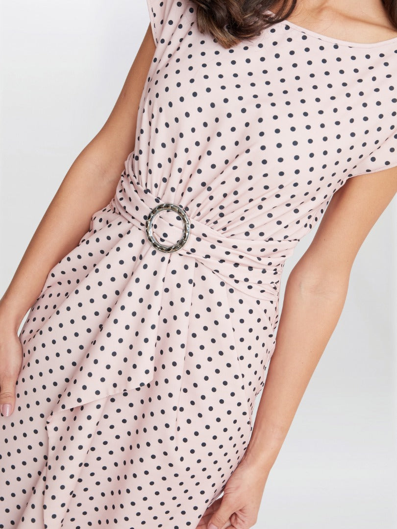  Theodora Spot Print Satin Dress With Buckle