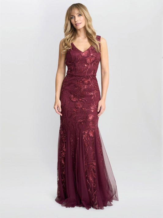  Evie Sleeveless Maxi Embroidered Sequin Gown