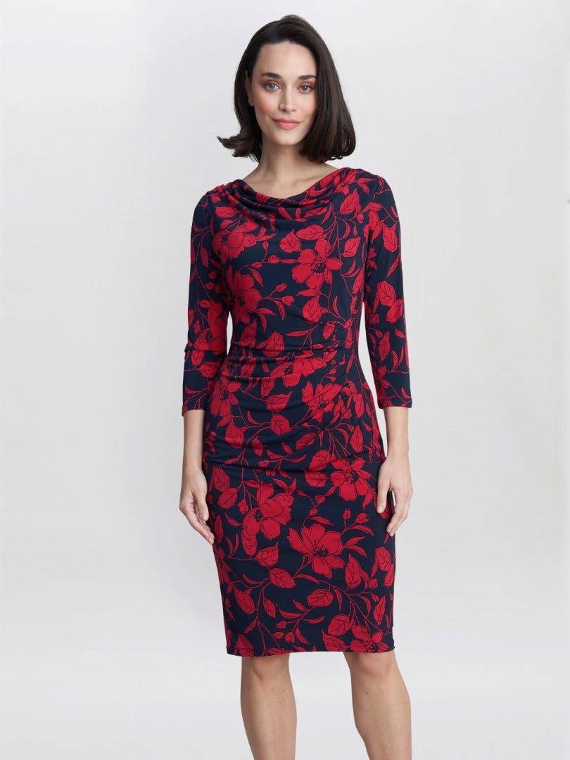  Abbie Printed Jersey Cowl Neck Dress